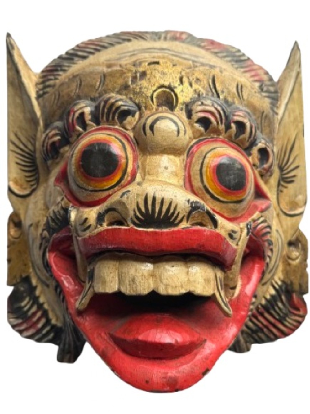 Vintage Balinese Wooden Hand Carved Mask Indonesian Wall Art Cultural Folk Art